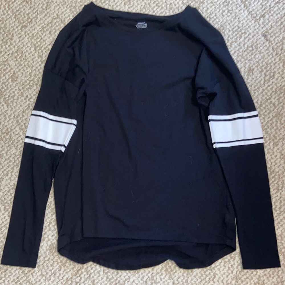 Youth Girls Black + White Stripped Sleeves, Long Tee